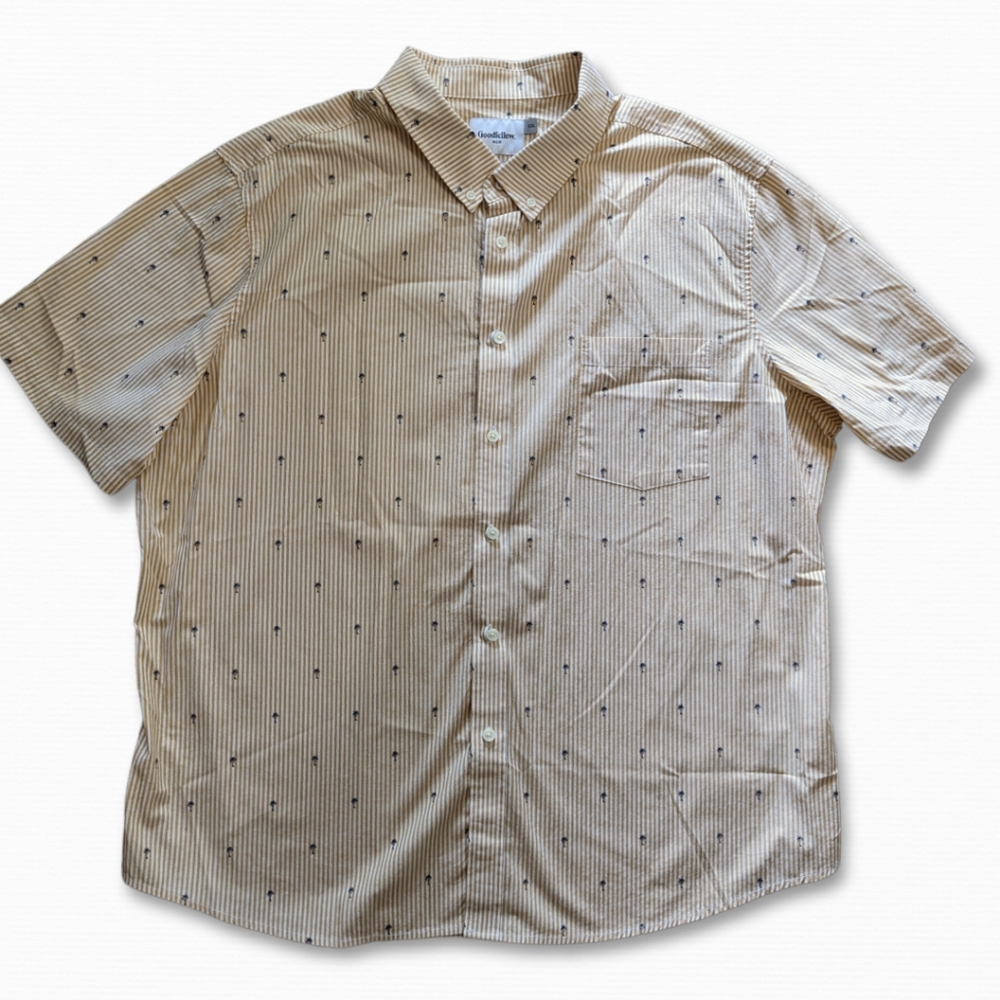 Goodfellow & Co palm tree embroidered button down short sleeve shirt, size 2XL